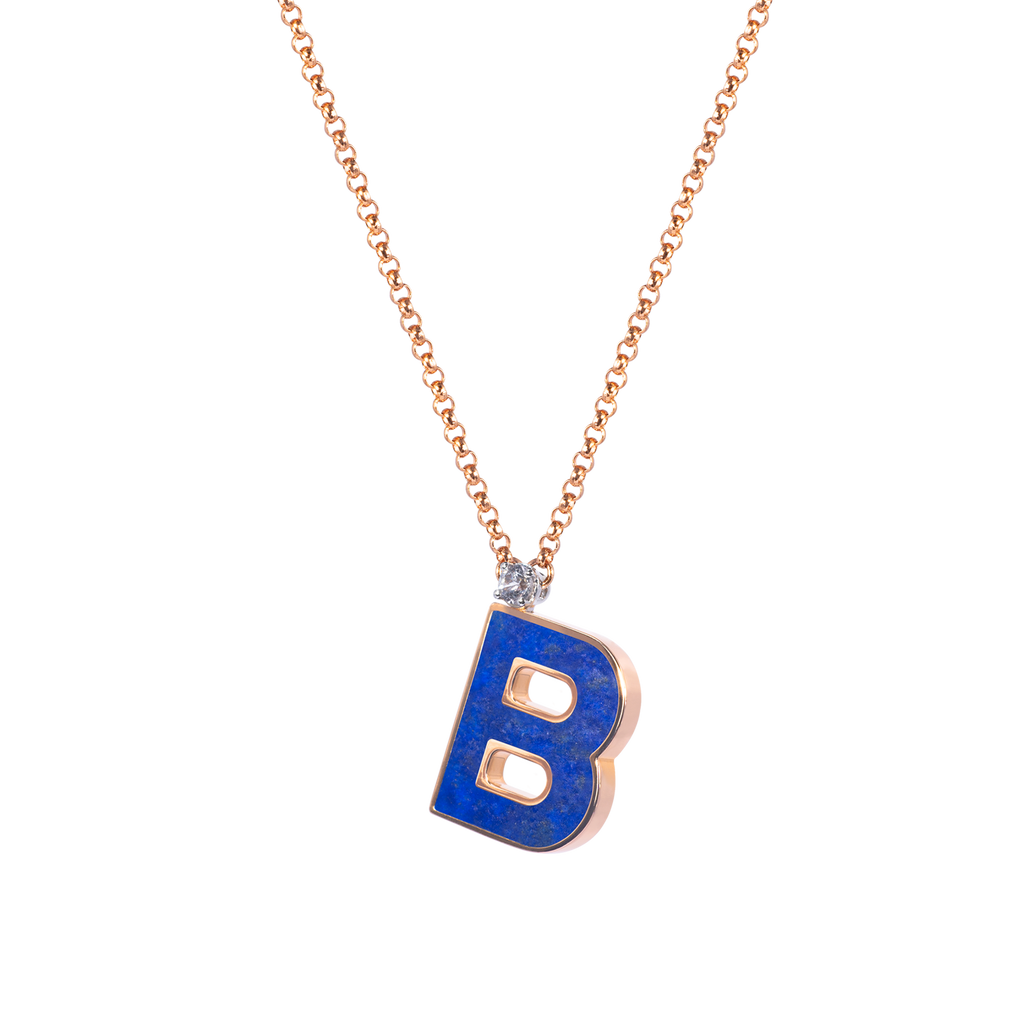 14K Yellow Gold B Initial Baguette and Round Diamond Necklace For Sale at  1stDibs | letter b diamond necklace, b initial necklace diamond, diamond letter  b necklace